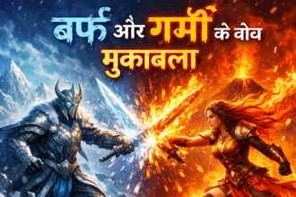 2026 विंटर ओलंपिक के दौरान बर्फ पिघलने और कृत्रिम बर्फ के उपयोग को दर्शाता चित्रण।