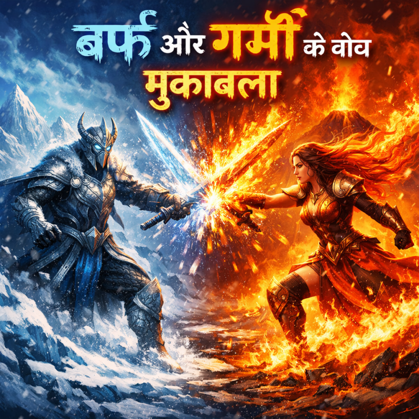 2026 विंटर ओलंपिक के दौरान बर्फ पिघलने और कृत्रिम बर्फ के उपयोग को दर्शाता चित्रण।