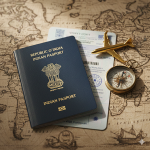 भारतीय पासपोर्ट और वर्ल्ड मैप की तस्वीर - हेनले पासपोर्ट इंडेक्स 2026।