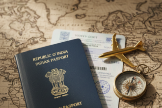 भारतीय पासपोर्ट और वर्ल्ड मैप की तस्वीर - हेनले पासपोर्ट इंडेक्स 2026।