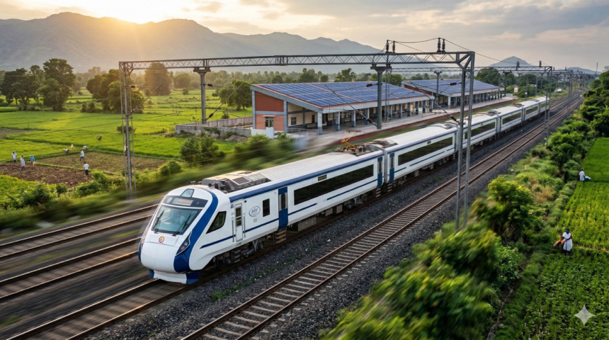 Indian Railways Electric Train and Solar Panels - Energy Security 2026.