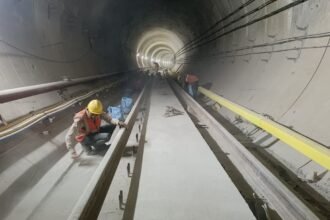 Kanpur Metro Downline Tunnel track construction completed near Kanpur Central.