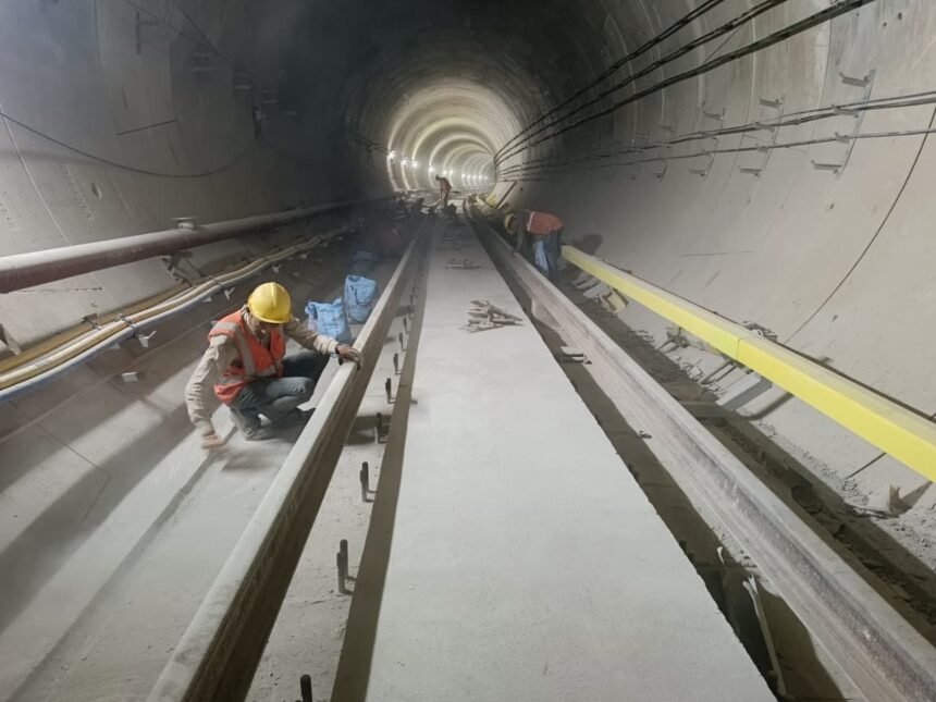 Kanpur Metro Downline Tunnel track construction completed near Kanpur Central.