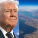 US Navy ships blocking the Strait of Hormuz on Donald Trump's order.