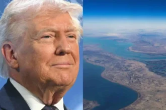 US Navy ships blocking the Strait of Hormuz on Donald Trump's order.