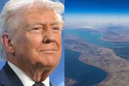 US Navy ships blocking the Strait of Hormuz on Donald Trump's order.