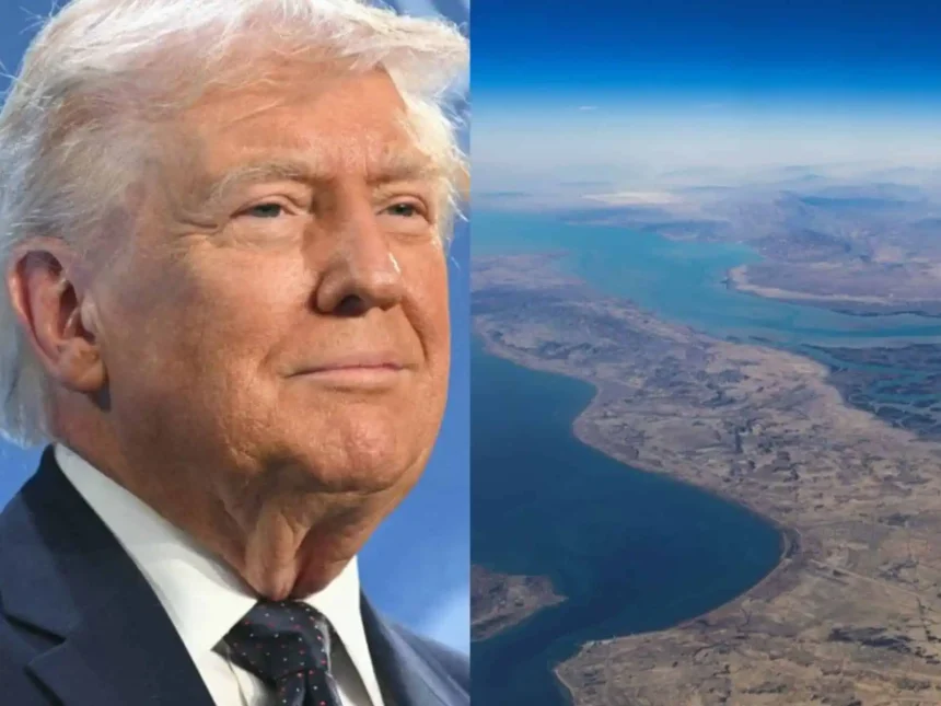 US Navy ships blocking the Strait of Hormuz on Donald Trump's order.