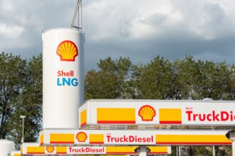 Shell LNG ship at Hazira terminal India.