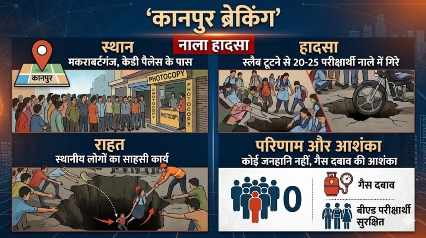 कानपुर के मकराबटगंज में धंसा नाला और परेशान बीएड परीक्षार्थी