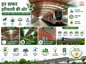 प्राकृतिक रोशनी और ग्रीन बेल्ट के साथ कानपुर मेट्रो का अत्याधुनिक और इको-फ्रेंडली एलिवेटेड स्टेशन।